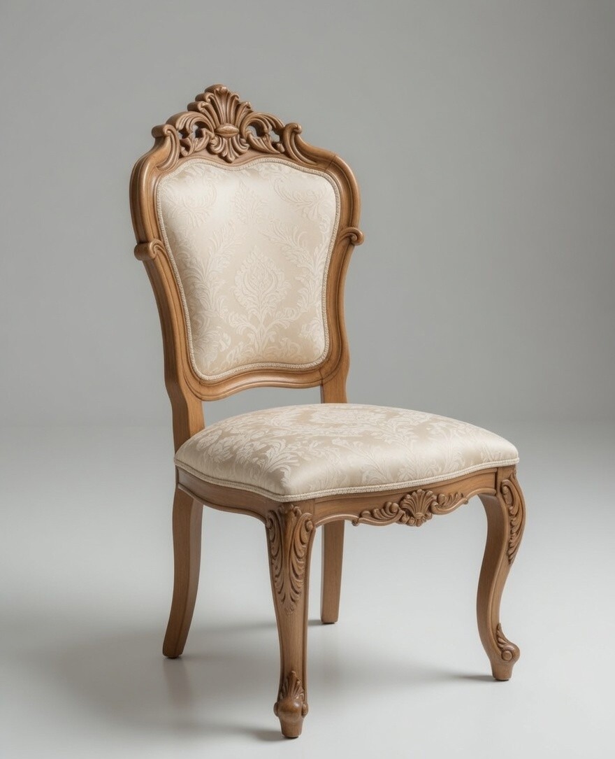 Ornate Louis XV Teak Dining Set -Hand Carved Rococo Table &amp; 6 Upholstered Chairs photo 3