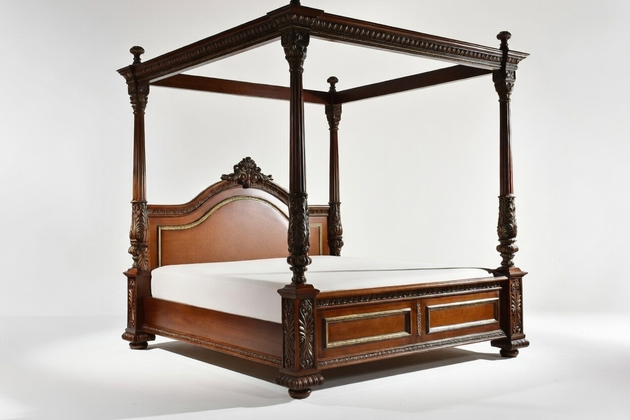 French Rococo Teak Wood Console Table Set | Hand Carved Vanity with Mirror