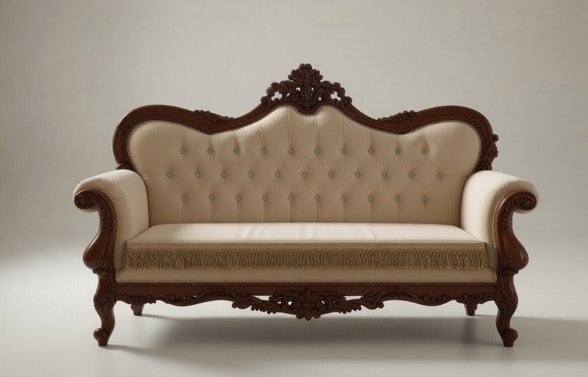 Luxury Handmade Teak Wood Sofa Set | Antique Rococo Vintage Furniture photo 3