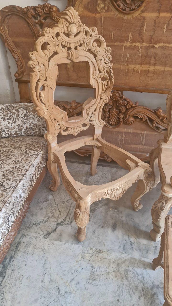 Handmade Vintage French Rococo Bed Frame | Hand-Carved Baroque Antique Gold Upholstered Headboard