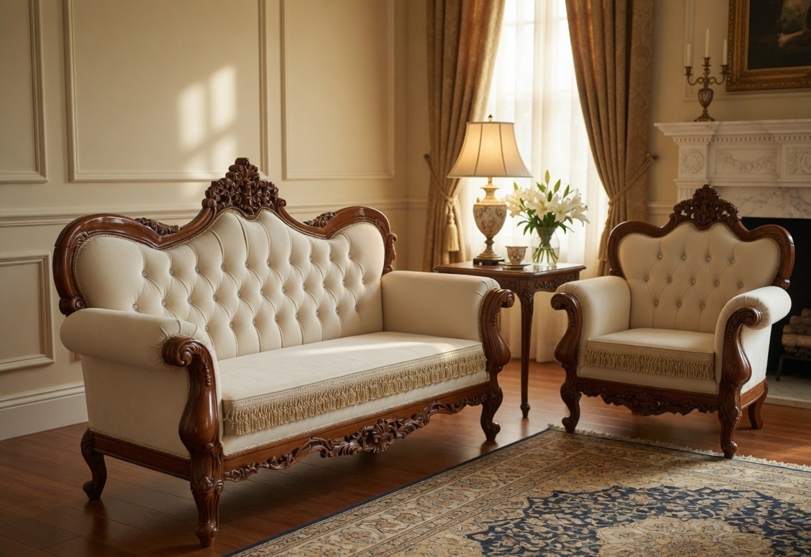 Luxury Handmade Teak Wood Sofa Set | Antique Rococo Vintage Furniture photo 8