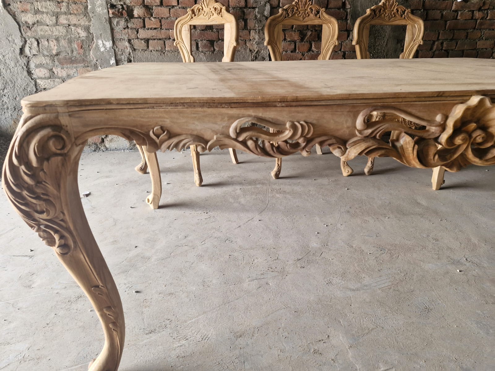 Ornate Louis XV Teak Dining Set -Hand Carved Rococo Table &amp; 6 Upholstered Chairs photo 9