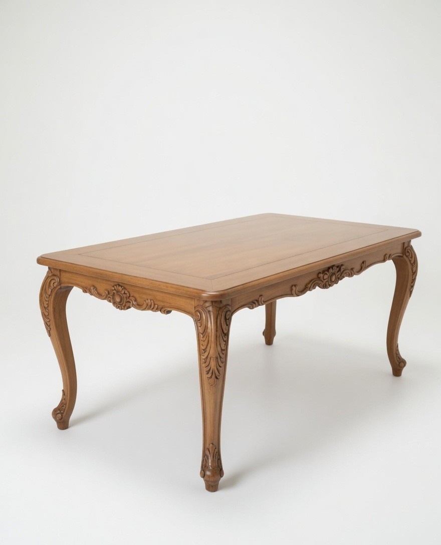Ornate Louis XV Teak Dining Set -Hand Carved Rococo Table &amp; 6 Upholstered Chairs photo 4