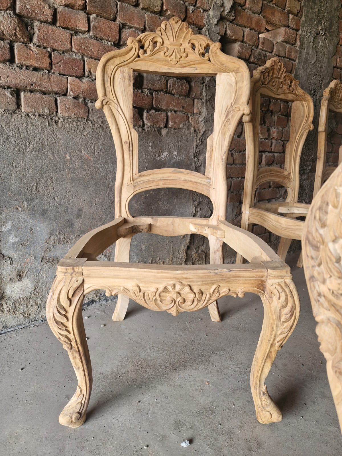 Ornate Louis XV Teak Dining Set -Hand Carved Rococo Table &amp; 6 Upholstered Chairs photo 8