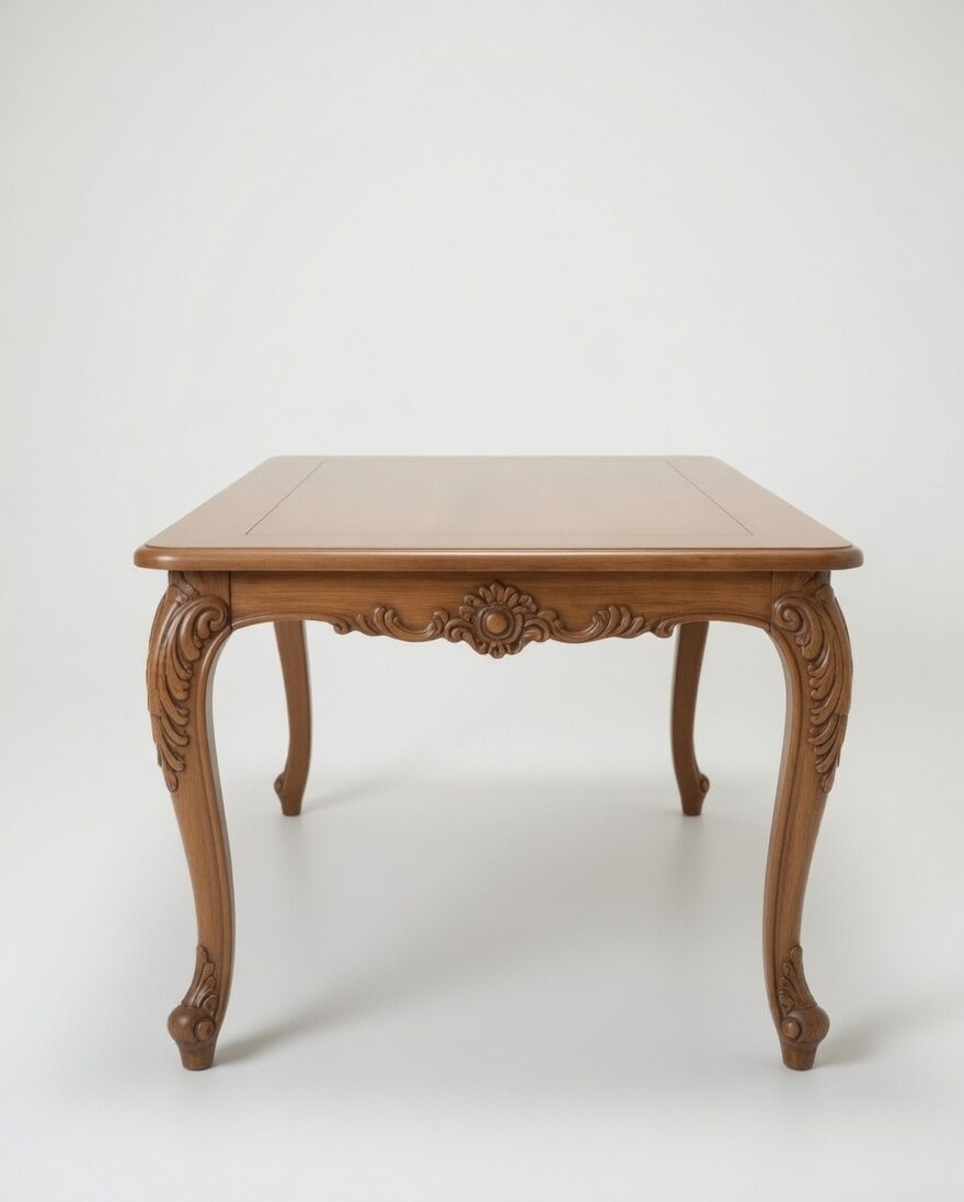 Ornate Louis XV Teak Dining Set -Hand Carved Rococo Table &amp; 6 Upholstered Chairs photo 7