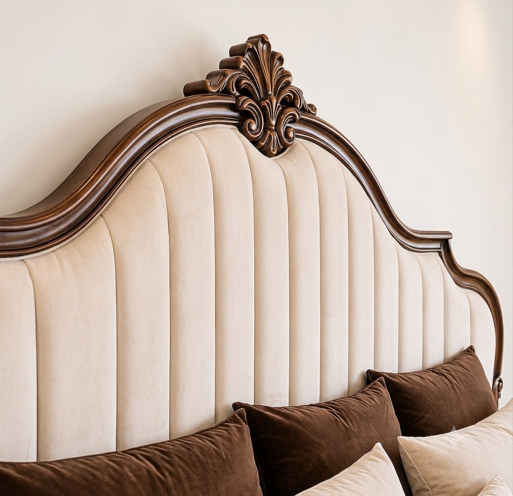 Luxury Round Bed | Solid Teak Wood Frame | Tufted Upholstered Headboard | Custom Sizes photo 4