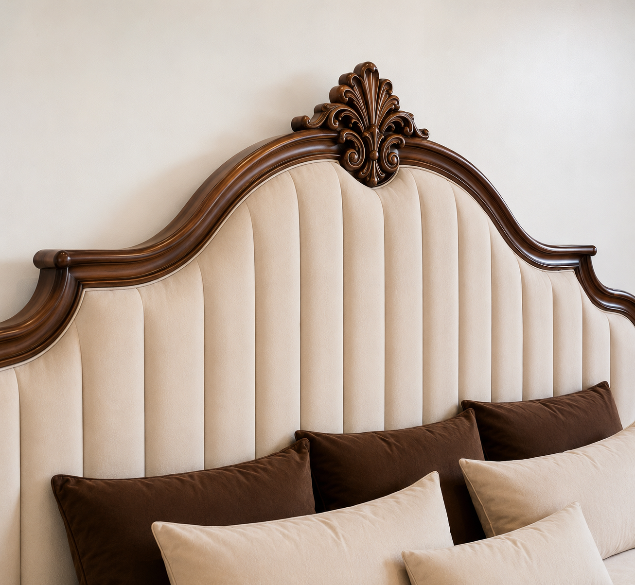 Luxury Round Bed | Solid Teak Wood Frame | Tufted Upholstered Headboard | Custom Sizes photo 5