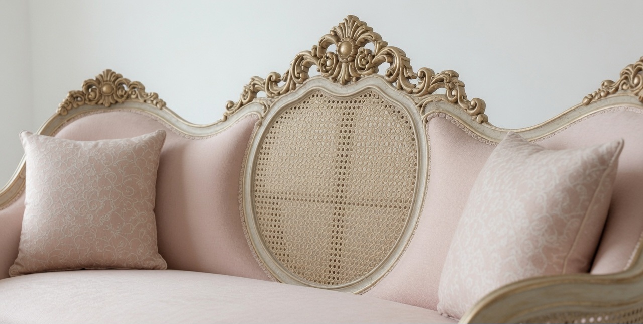 French Country Rattan Cane Sofa Set | Handmade Vintage Furniture | Luxury Living Room Decor photo 4