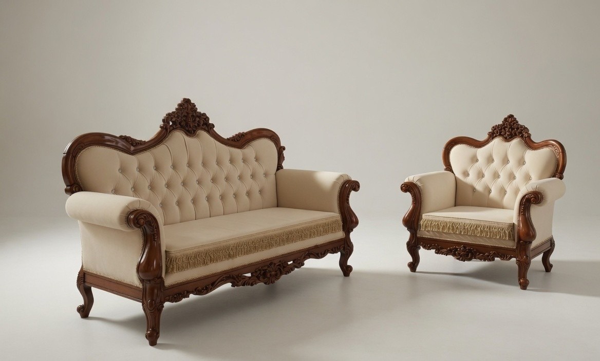 Luxury Handmade Teak Wood Sofa Set | Antique Rococo Vintage Furniture photo 2