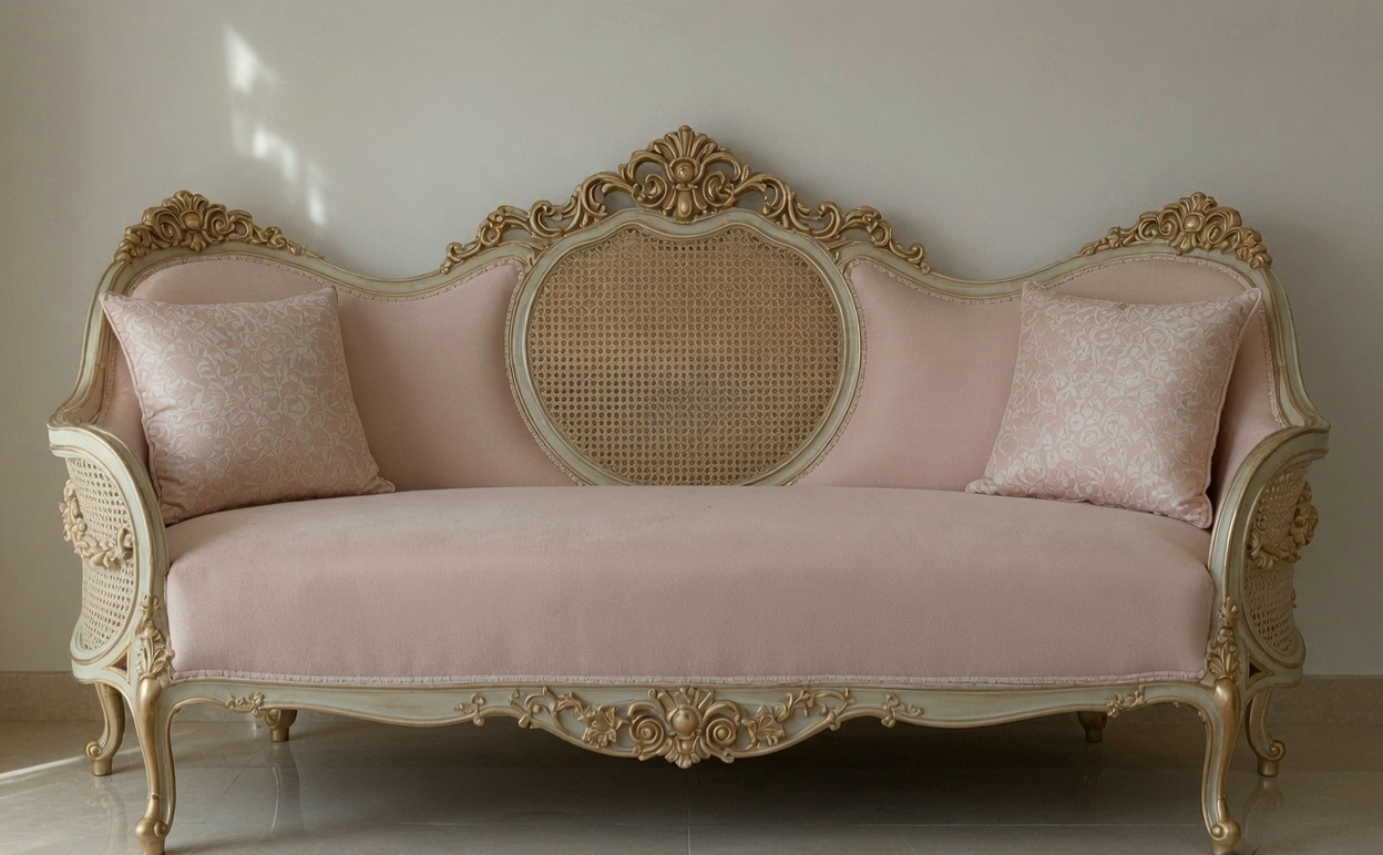 French Country Rattan Cane Sofa Set | Handmade Vintage Furniture | Luxury Living Room Decor photo 3