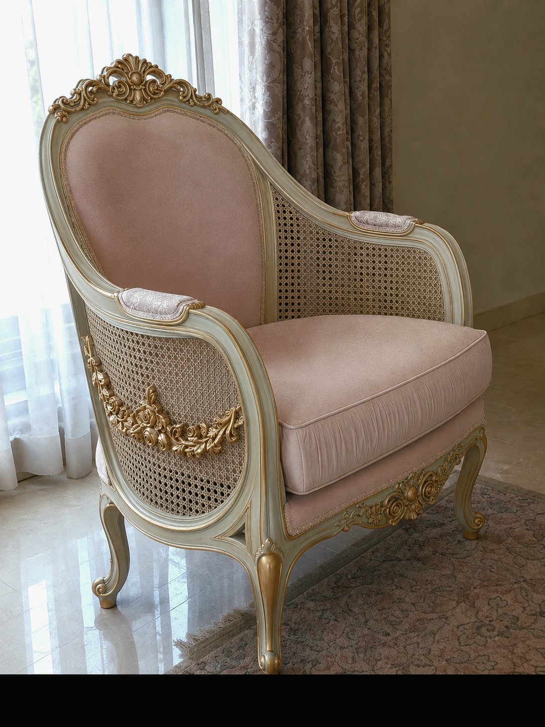 French Country Rattan Cane Sofa Set | Handmade Vintage Furniture | Luxury Living Room Decor photo 5