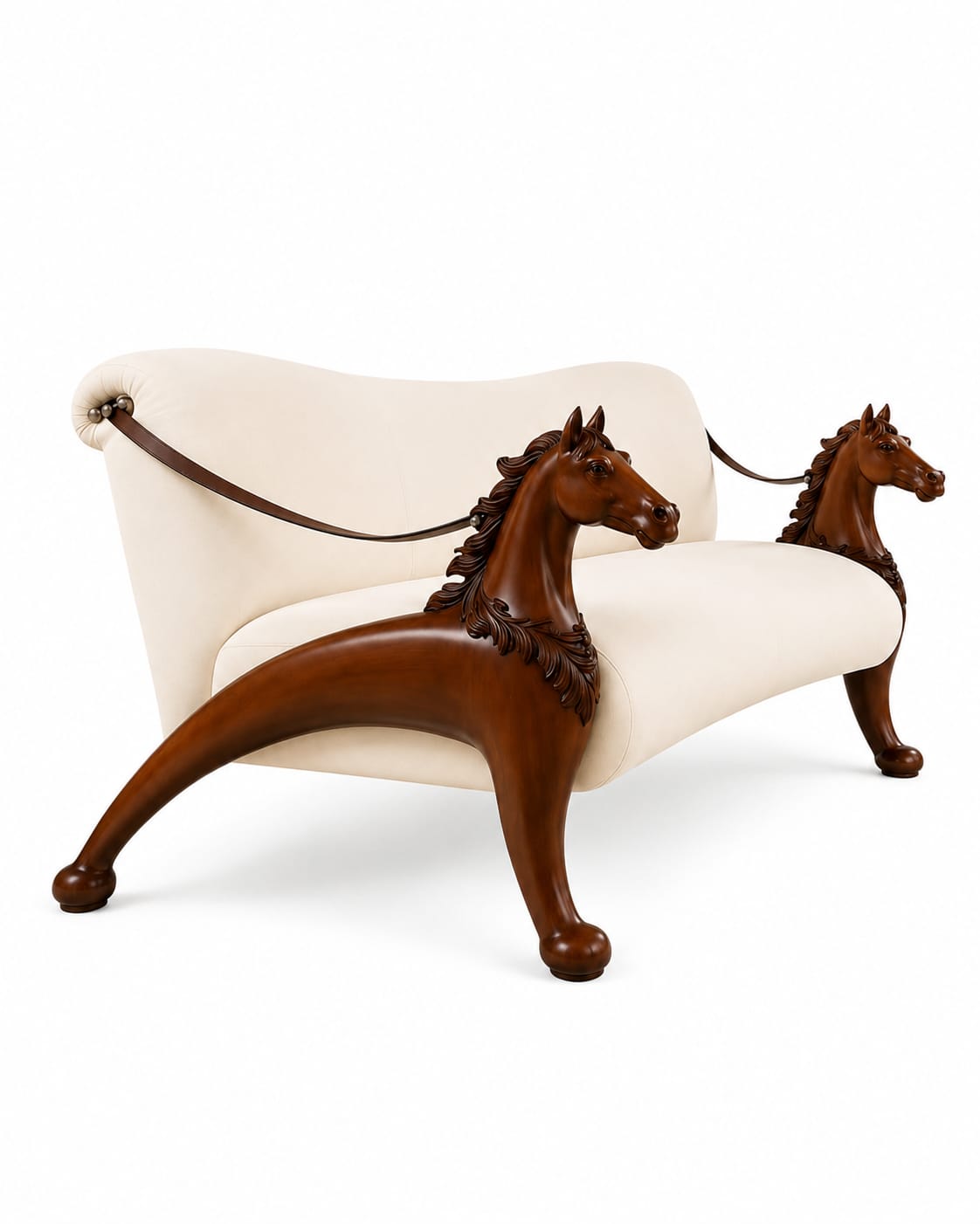 Detail of the carved scrollwork and foliage on the sofa back rail with hand applied antique finish