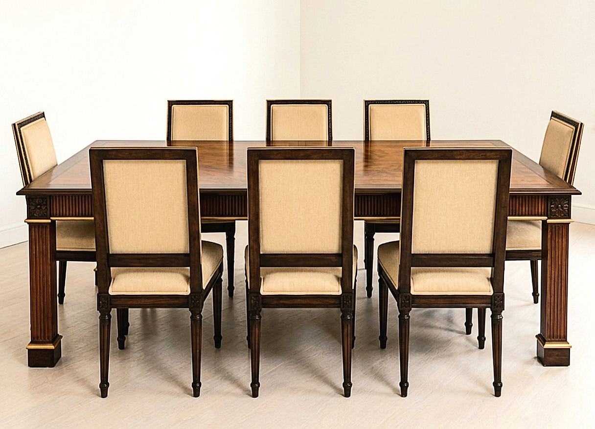 Hand-Carved Teak Wood Dining Table Set, Luxury Solid Wood Furniture, Custom Seating Options photo 8